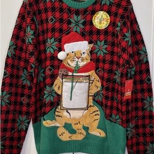 NWT Men’s Ugly Christmas Sweater with beer holder - “got milk” cat